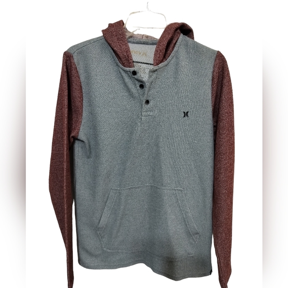 M269)  Hurley Henley Button down Long Sleeve Hoodie Size Small